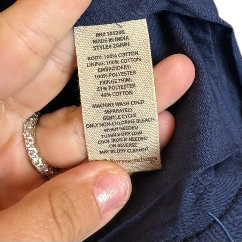 Soft Surroundings Mesaria Jacket Embroidered‎ Dark Denim Open Front Large 2GN81